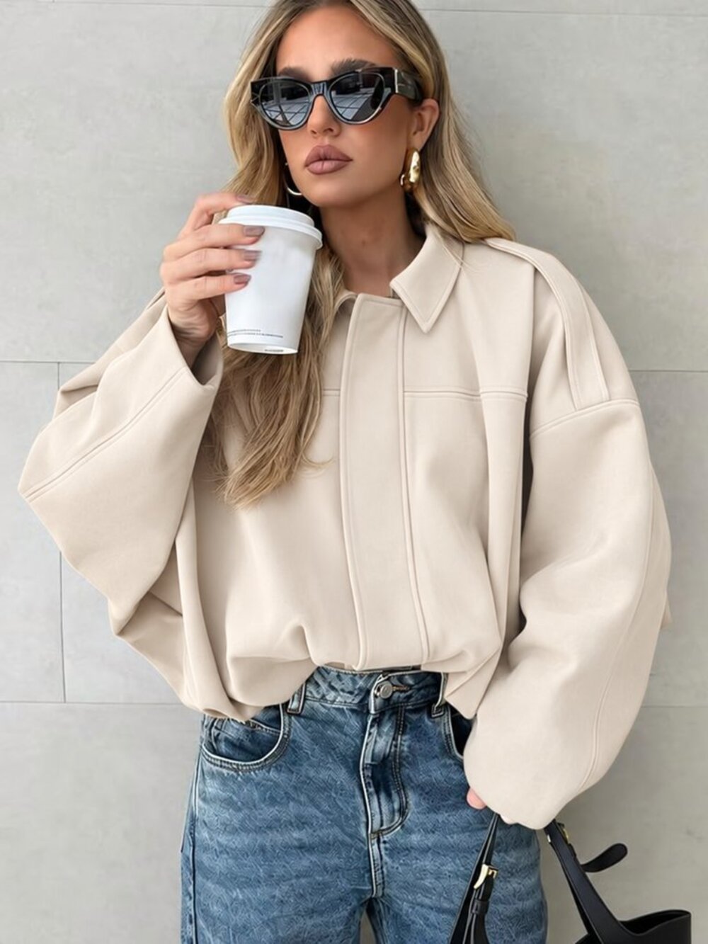 Womens Cropped Faux Suede Bomber Jacket - Light Tan